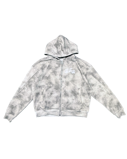 Dirty Washed Zip-Up Fleece Hoodie